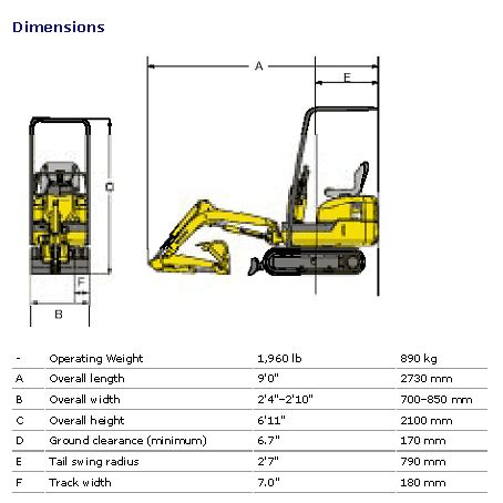 mini digger access width|mini digger dimensions.